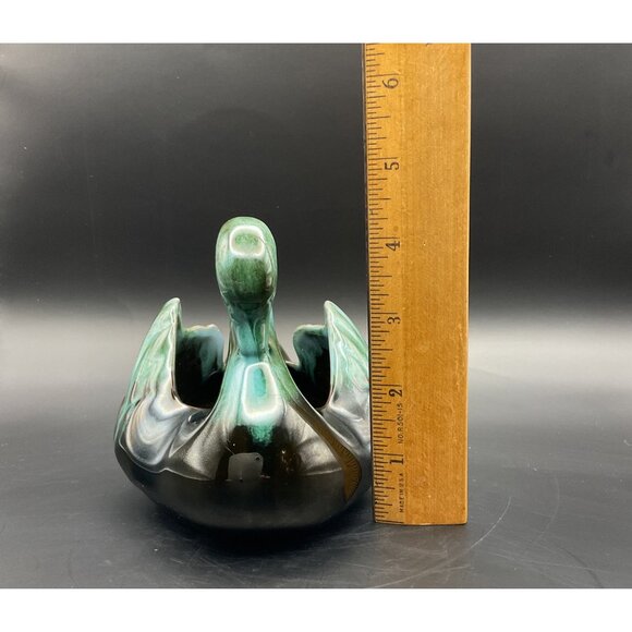 Vtg Blue Mountain Pottery Ceramic Swan Planter Vase Blue Green Drip Glaze Canada - Picture 5 of 8